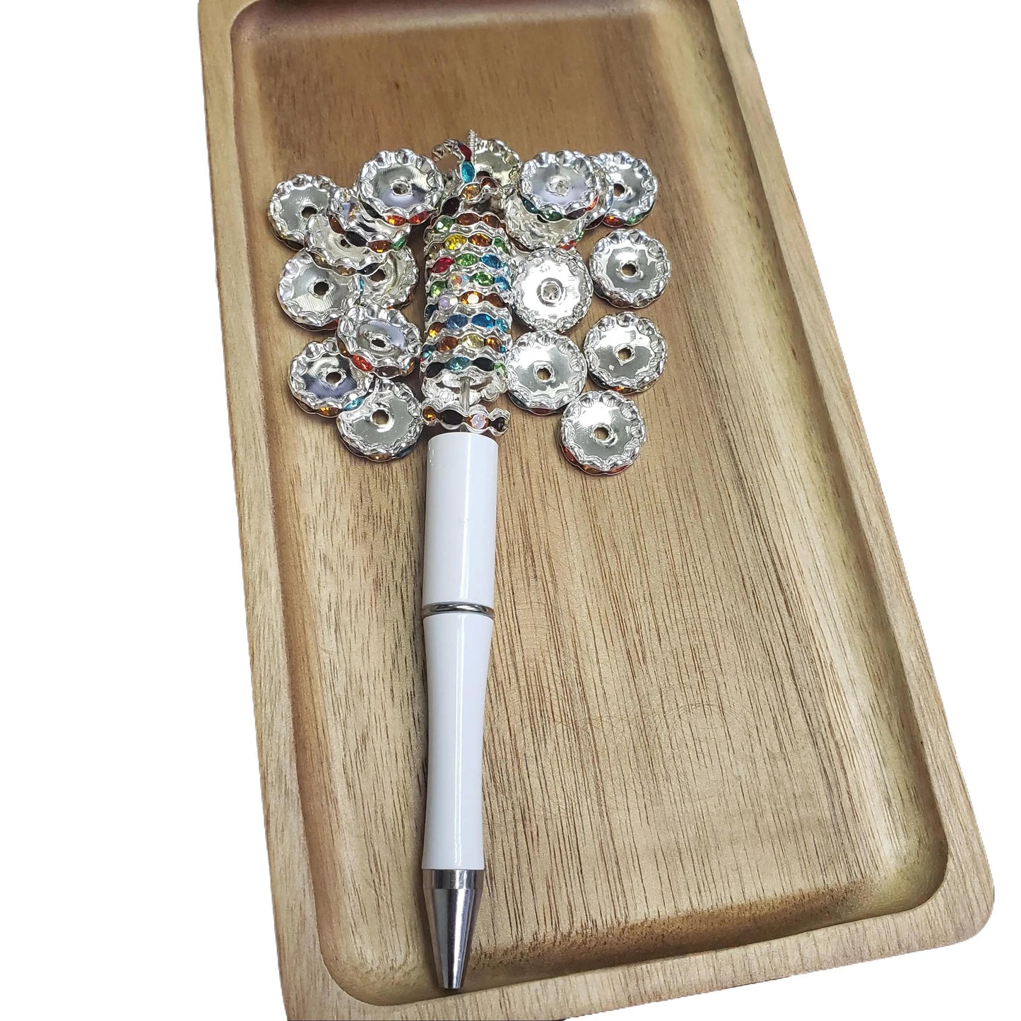 DIY SPACERS - 15mm Silver w/ Rainbow Rhinestones Spacers