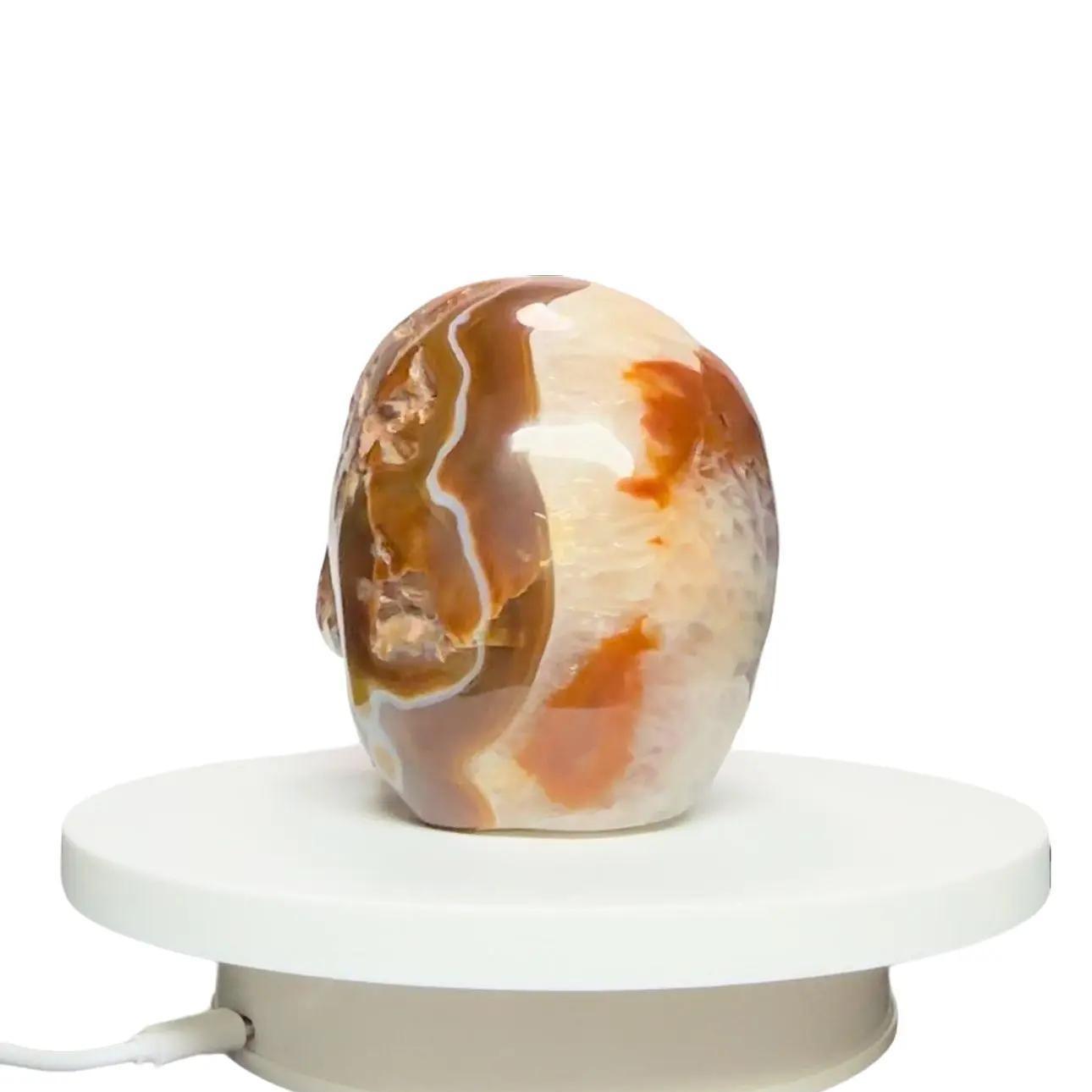 SKULL CARVINGS - Bold & Beautiful Large Rare Banded Carnelian Skull Carving with Quartz- Statement Piece