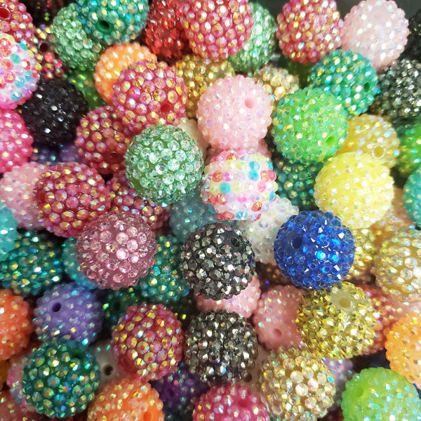 BEADS - 20mm Bubblegum Rhinestone Bead Variety Color Pack - 15pcs - Fits Beadable Pens