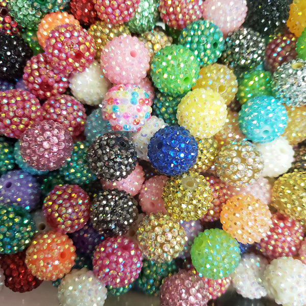 BEADS - 20mm Bubblegum Rhinestone Bead Variety Color Pack - 15pcs - Fits Beadable Pens