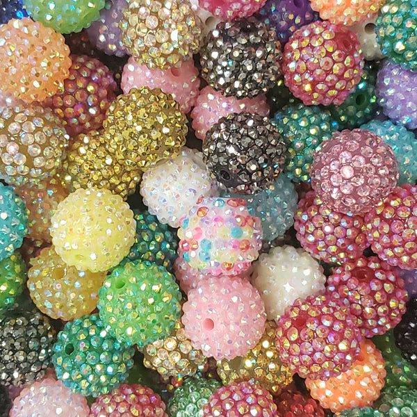 BEADS - 20mm Bubblegum Rhinestone Bead Variety Color Pack - 15pcs - Fits Beadable Pens