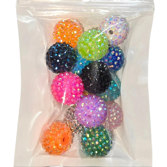BEADS - 20mm Bubblegum Rhinestone Bead Variety Color Pack - 15pcs - Fits Beadable Pens