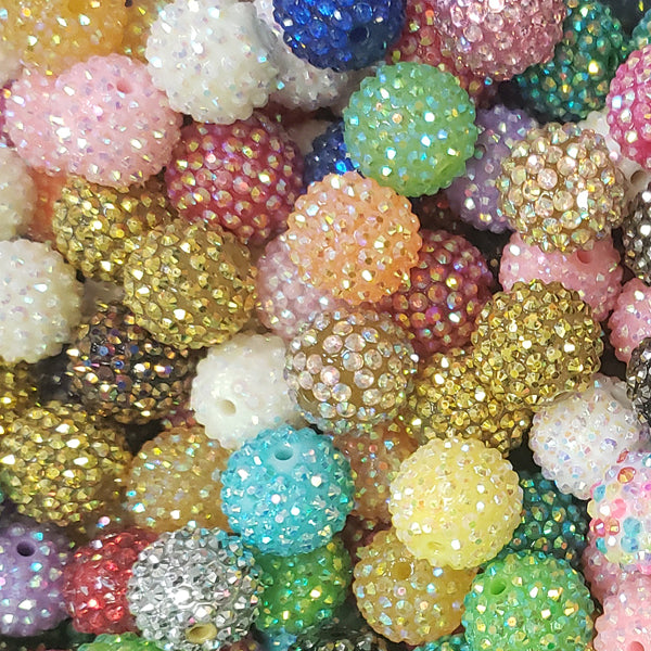 BEADS - 20mm Bubblegum Rhinestone Bead Variety Color Pack - 15pcs - Fits Beadable Pens
