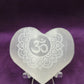 selenite etched hearts om symbol