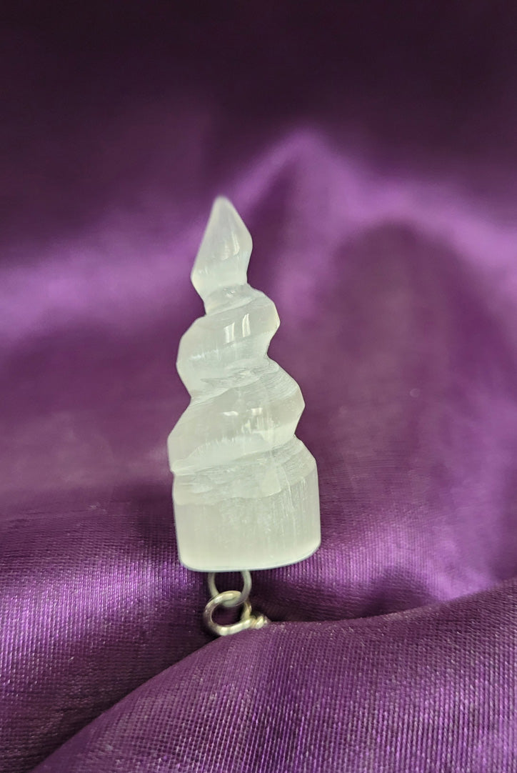 selenite unicorn horn pendants